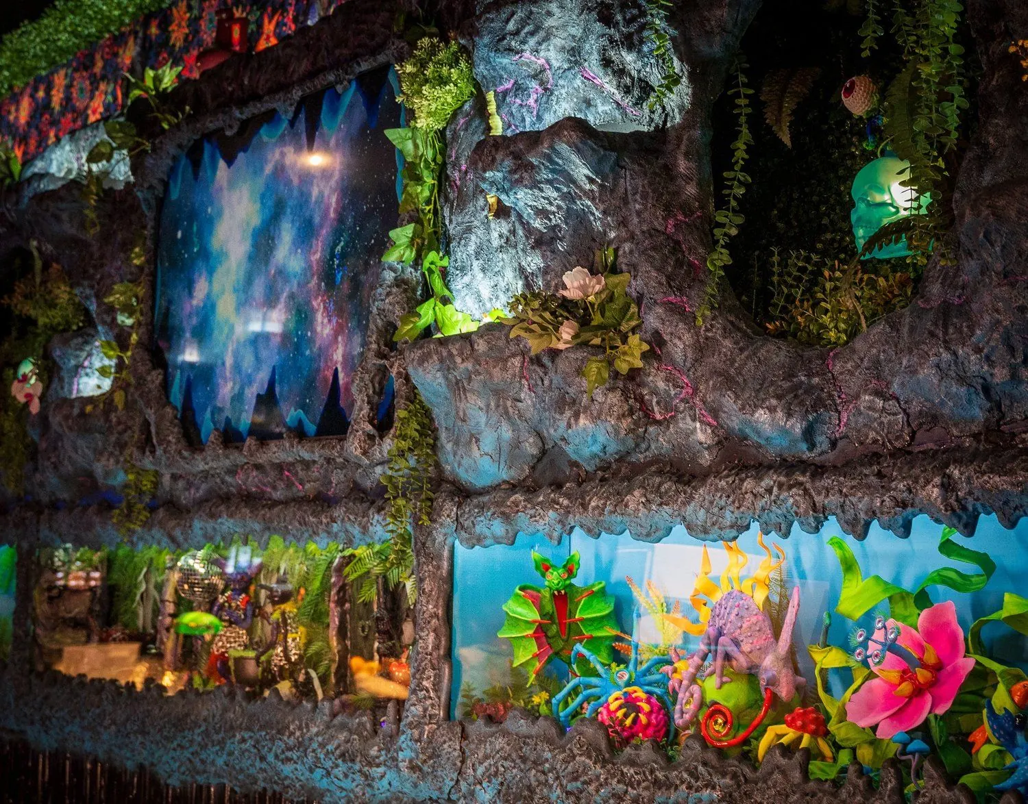 Murals, plants and lights inside Endless Bummer